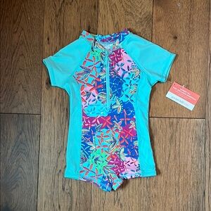 Garnet Hill Blue and Pink Rashguard Swimwear